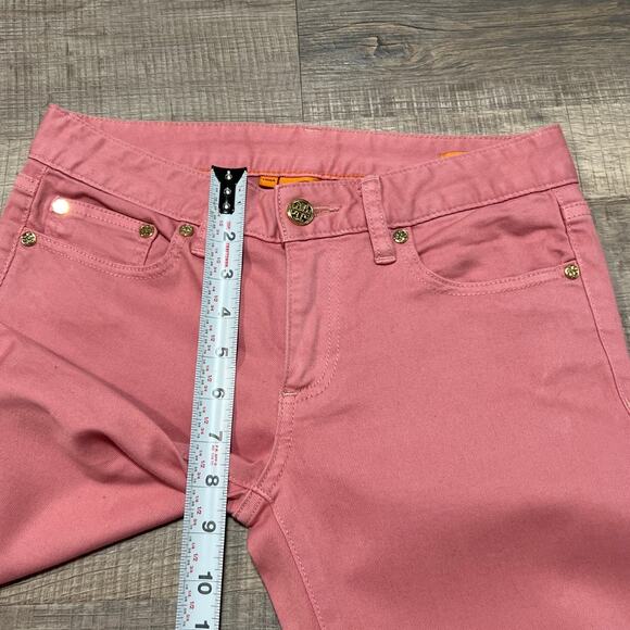 Tory Burch Alexa Cropped Skinny Jeans Size 25 Pink Preppy Designer Luxury Pants - Picture 11 of 13